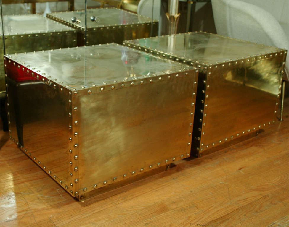 Pair of studded brass tables.<br />
<br />
View our complete collection at www.johnsalibello.com